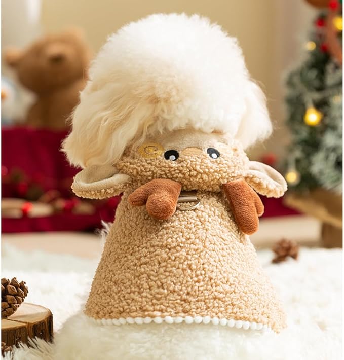 ANIAC Dog Christmas Cape Coat with D-Ring Cat Santa Costume with Xmas Tree Hat Newyear Dogs Outfit Warm Puppy Clothes for Small Dog Pet Christmas Cloak for Cat (Brown, X-Small)