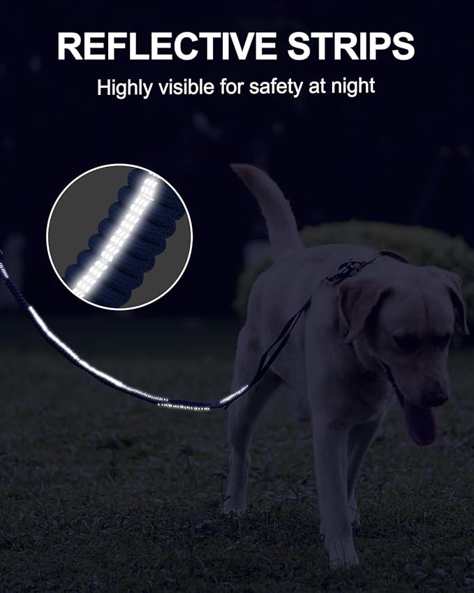 Joytale Tactical Dog Leash Heavy Duty, 4-6FT Shock Absorbing Bungee Lead with 2 Padded Handle, Metal Carabiner Clip, Car Seatbelt, Strong No Pull Leash for Medium Large X-Large Dogs, Navy Blue