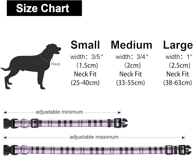 Adjustable Dog Collar with Patterns, Ultra Comfy Soft Nylon Breathable Pet Collar for Small Medium Large Dogs (S, Purple Plaid)