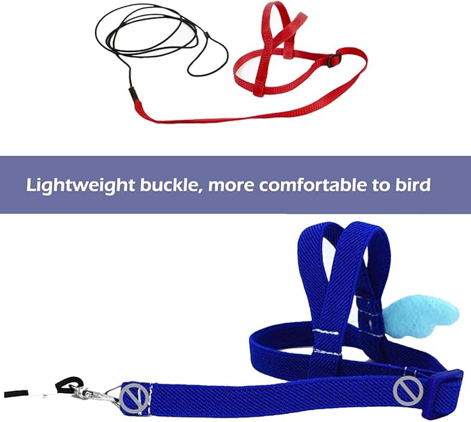 CIEOVO Bird Harness, Adjustable Parrot Nylon Leash with Anti-bite Design for Outdoor Activities Training, Suitable for Eastern Bluebonnet Parrot, Cockatoo, Parakeet, Doves 6.2ft (S)