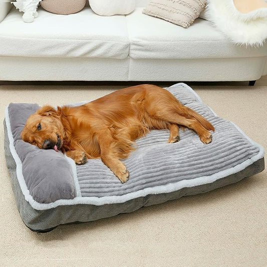 Dog Bed for Large Dogs, Dog Mattress with Pillow for Crate Kennel, Sofa pet Bed, Super Soft pet Bed for Medium, Jumbo, Small Dogs Breeds (Grey, Medium:(30”x20 x3)