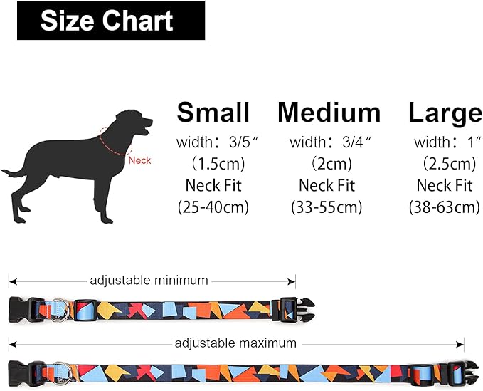 Adjustable Dog Collar with Patterns, Ultra Comfy Soft Nylon Breathable Pet Collar for Small Medium Large Dogs (M, Color Block)