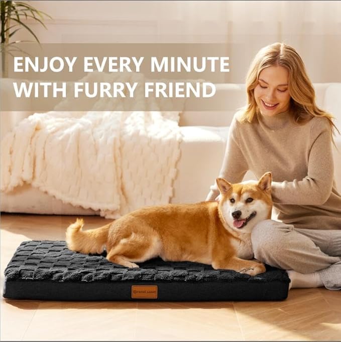 Patas Lague Orthopedic XXL Dog Bed for Extra Large Dogs 48''X30'', Waterproof Soft Warm Comfortable Egg Crate Foam Big Large Pet Beds Mat with Removable Washable Cover and Nonskid Bottom, Black
