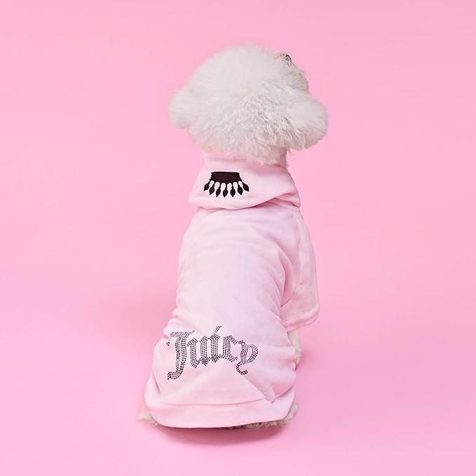 Juicy Couture Bling Velour Pet Hoodie - Pink - XS/S (2-7 lbs.) - Pet Hoodies for Small Dogs or Cats