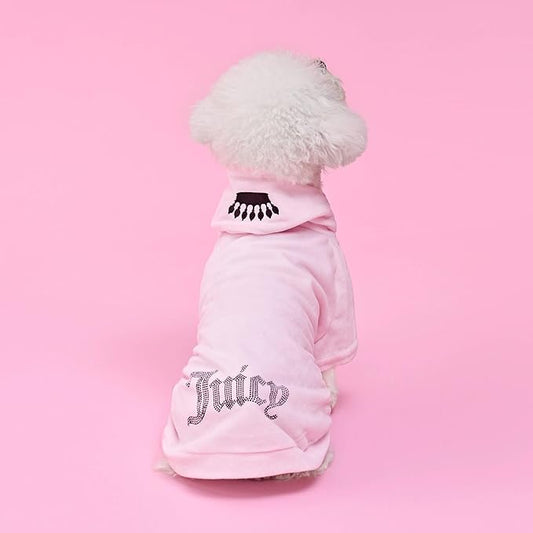 Juicy Couture Bling Velour Pet Hoodie - Pink - XS/S (2-7 lbs.) - Pet Hoodies for Small Dogs or Cats