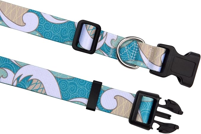 Dog Collar with Bohemia Floral Tribal Geometric Patterns - Soft Ethnic Style Collar Adjustable for Small Medium Large Dogs(Sea Wave,S)