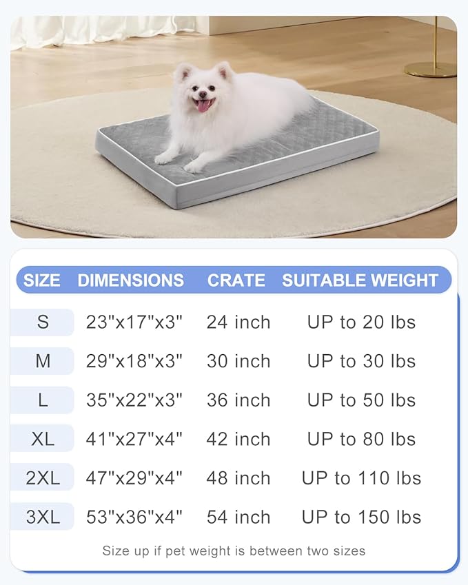 KSIIA Orthopedic Dog Bed Medium Size Dog with Removable Machine Washable Cover Waterproof Crate Pad with Egg Crate Foam and Non-Slip Bottom, 29x18 Inch, Light Gray