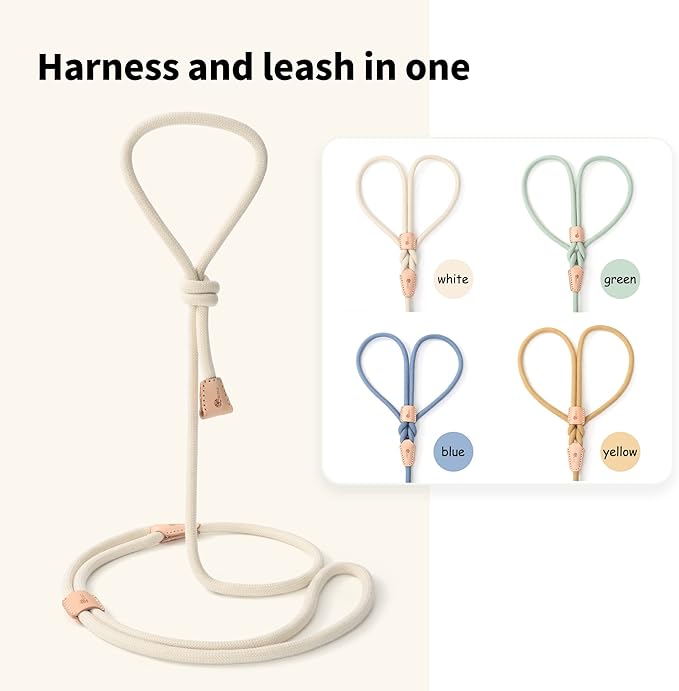 Mile High Life Harness Lead No Pull, All in one Dog Lead 2-in-1, Rope Leash and Harness Two in One, Slip Leash for Puppy Small Dogs Training, 4FT White