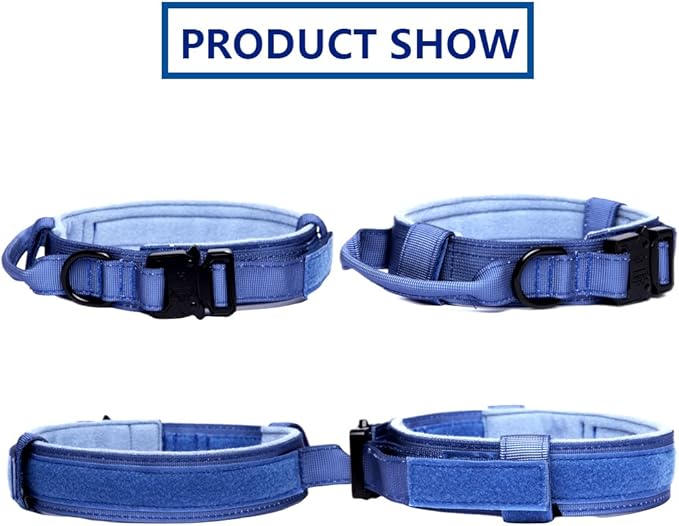 Xqpetlihai Tactical Dog Collar and Leash Set Adjustable Military Nylon Dog Collar with Control Handle and Heavy Duty Metal Buckle for Large Dogs(Dark Blue S