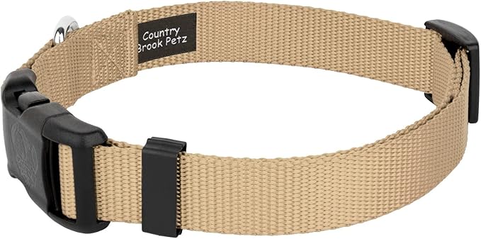Country Brook Petz - American-Made Dog Collar for Large, Medium, and Small Dogs and Puppies - Deluxe Heavy Duty Nylon in 33 Dazzling Colors (Large, 1 Inch Wide, Copper Gold)