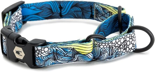 Wolfgang Heavy Duty Martingale Dog Collar with Quick Release Nylon Buckle for Walking & Training, DawnPatrol Print, Small