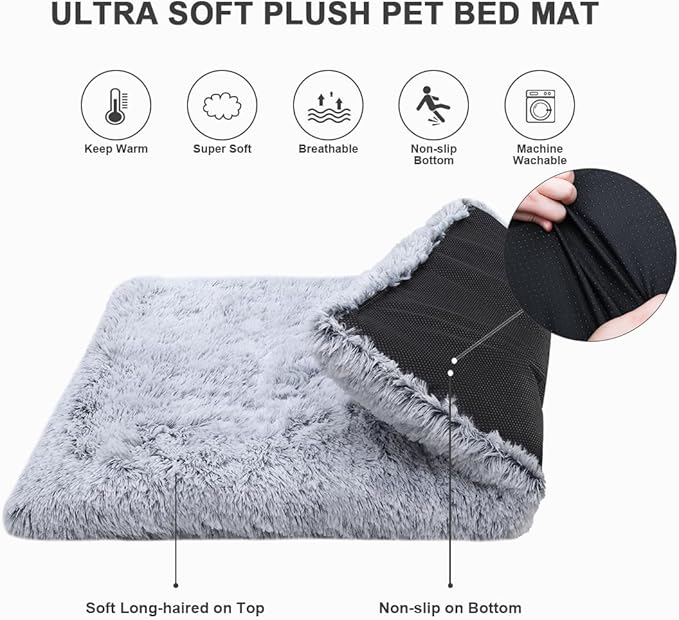 Vonabem Small Dog Bed Crate Pad 24 inch, Washable Puppy Bed, Soft Plush Pet Crate Beds, Anti-Slip Cat Bed, Dog Mats for Sleeping, Kennel Pad Grey