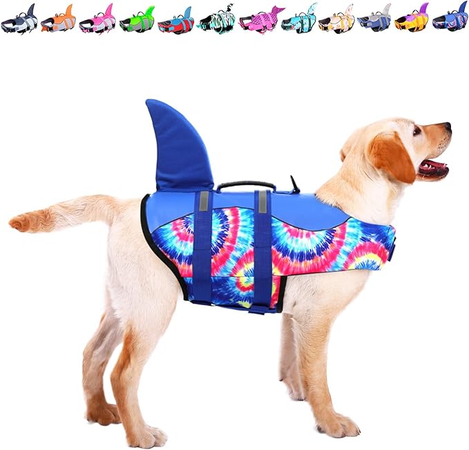 ASENKU Dog Life Jacket, High Grade Polyester Oxford Nylon, Quick Drying, Proper Drainage, Shark Design, for Small Dogs, Blue Bandhnu