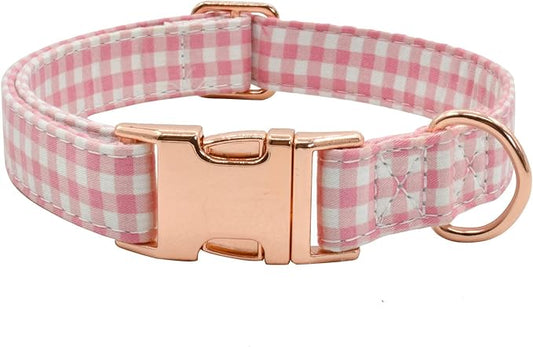 Metal Buckle Dog Collar, Durable Adjustable Dog Collar Soft for Small Medium Large Dogs (Pink Plaid, S(10-14in)