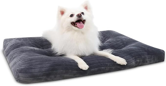 Dog Crate Bed Washable Dog Beds for Small Dogs Deluxe Thick Flannel Fluffy Comfy Kennel Pad Anti-Slip & Anti-Scratch Pet Sleeping Mat, 23 x 18 Inch, Gray