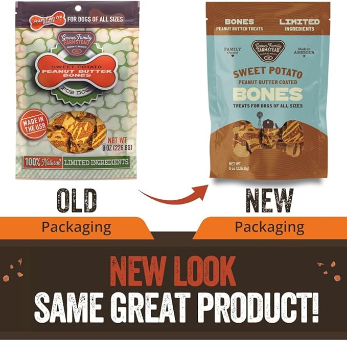 Gaines Family Farmstead Sweet Potato & Peanut Butter Dog Bones – 40 oz, Grain-Free, All-Natural Dog Treats for Digestion, Skin, Energy & Immunity – Limited Ingredient, Made in USA