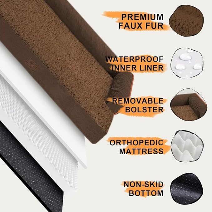 Large Dog Bed Orthopedic Washable - Beds Bolster - Extra Large Big Dogs - Waterproof with Removable Cover - Memory Foam Couch Sofa - Coffee Dog Bed