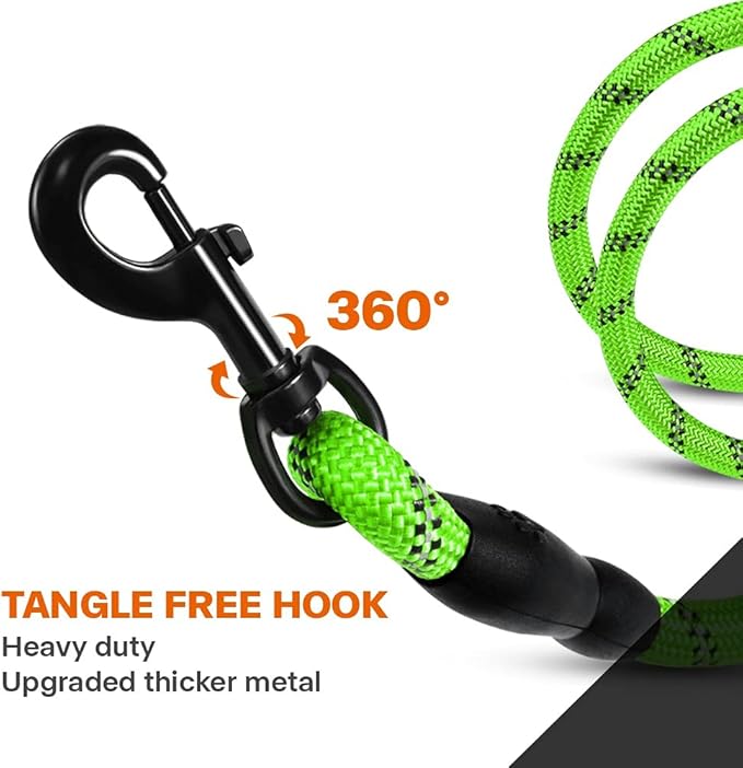 Taglory Rope Dog Leash 6 FT with Comfortable Padded Handle, Highly Reflective Threads Leash for Medium Large Dogs, 1/2 inch, Green