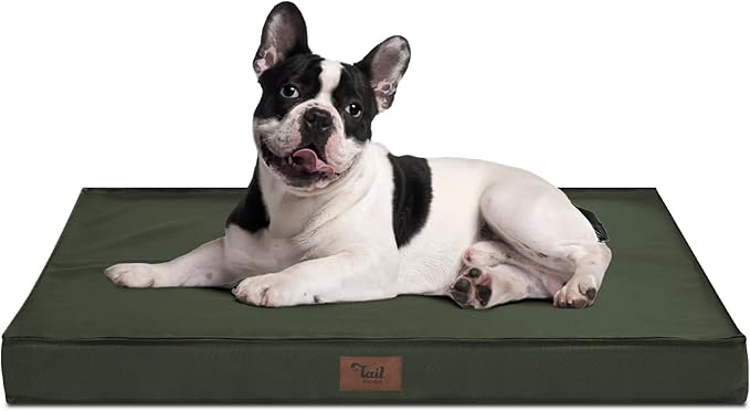 Outdoor All Weather Dog Crate Bed, Waterproof Dog Bed for Medium Dogs, Orthopedic Egg Foam Pet Bed with Removable Cooling Cover, Dark Green