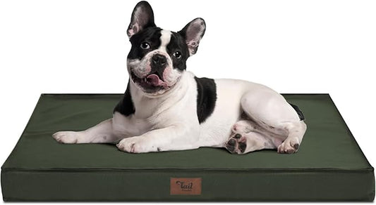 Outdoor All Weather Dog Crate Bed, Waterproof Dog Bed for Medium Dogs, Orthopedic Egg Foam Pet Bed with Removable Cooling Cover, Dark Green