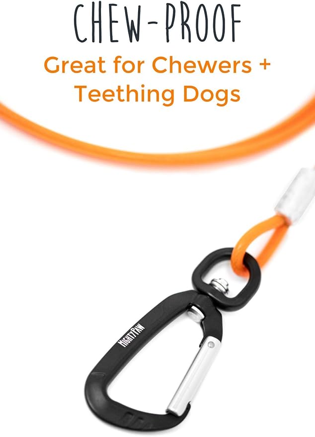 Mighty Paw Dog Leash - Anti Biting Pets Leashes - Chew Proof Metal Cable - Ideal for Large Dogs and Teething Puppies - Braided Cord with Padded Handle - Six Foot - Orange