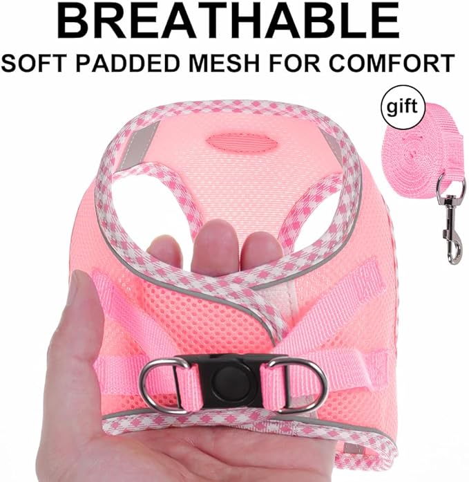 L Size Pink Dog Harness and Leash Set, Breathable Mesh Dog Vest, No-Pull Adjustable Chest Harness with Reflective Strips, Soft and Secure Pet Walking Harness for Medium Dogs, Daily Use