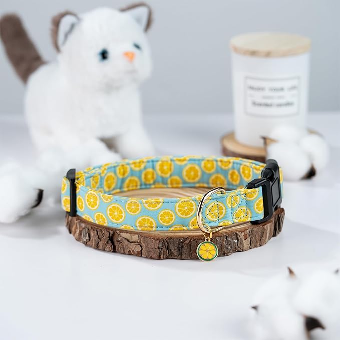 Cute Cotton Dog Collar for Boy and Girl Dogs Summer Lemon Pattern Puppy Collar for Small Medium Large Dogs Adjustable Lemon Pattern Soft Pet Collar for Male Female Dogs
