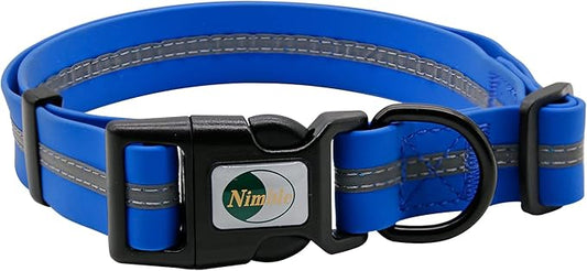NIMBLE Dog Collar Waterproof Pet Collars Anti-Odor Durable Adjustable PVC & Polyester Soft with Reflective Cloth Stripe Basic Dog Collars S/M/L Sizes (Large (15.35”-24.8”inches), Blue)