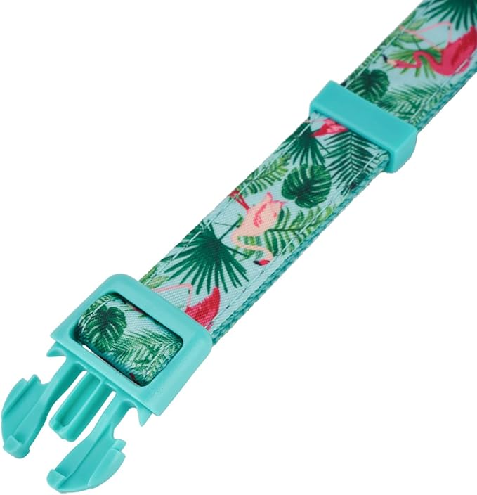 Flamingo Pattern Dog Collar, Nylon Webbing Plus Polyester Ribbon 2 Layers, for Large Dogs(Large, Flamingo)