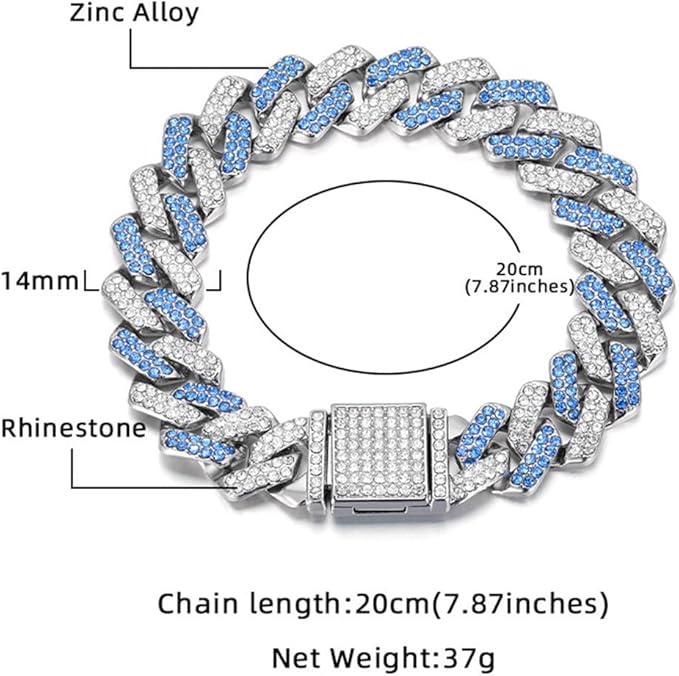 Sliver Chain Dog Collar, Glitter Rhinestone Sparkly Diamond Metal Bling Necklace Cuban Link Cat Collars for Small Medium Large Pet Dogs Puppy, 8 inch