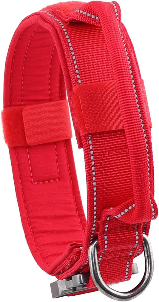 Tactical Dog Collar with Heavy Duty Metal Buckle and Control Handle for Medium Large Dogs Training(Red, Medium)