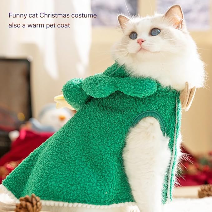 ANIAC Dog Christmas Cape Coat with D-Ring Cat Santa Costume with Xmas Tree Hat Christmas Dogs Outfit Warm Puppy Clothes for Small Dog Holiday Pet Cloak for Cat (Green, Medium)