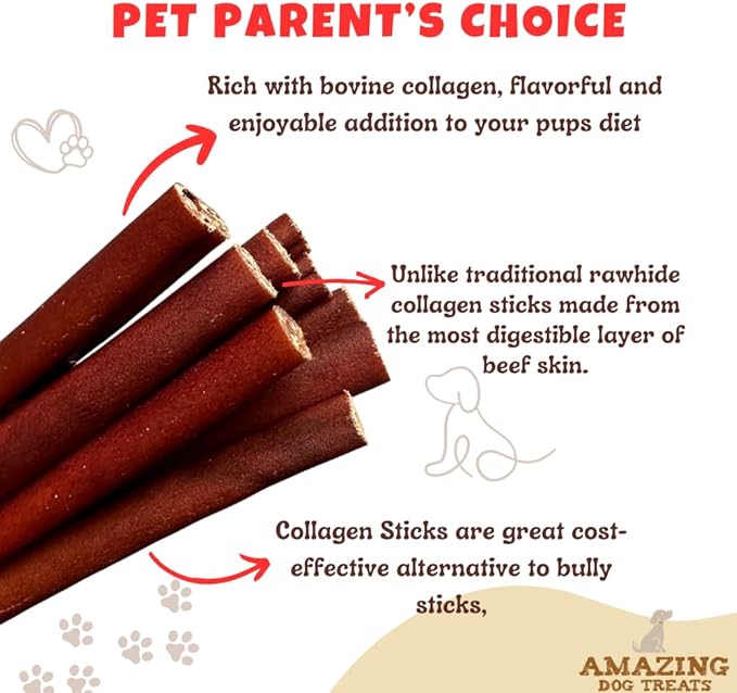 Amazing Dog Treats 6 Inch Collagen Stick - (15 Count) - Natural Collagen Sticks - No Hide Bones
