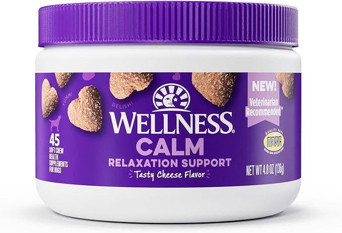 Wellness Tasty Cheese Flavored Soft Chews Calming Supplements for Dogs, 45 Count