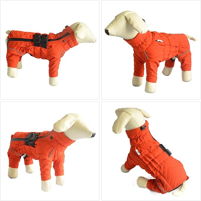 Warm Double Layers Dog Vest - 4 Legs Covered Windproof Waterproof Reflective Coat for Small Medium Large Dogs - Outdoor Skating Costume - Orange L