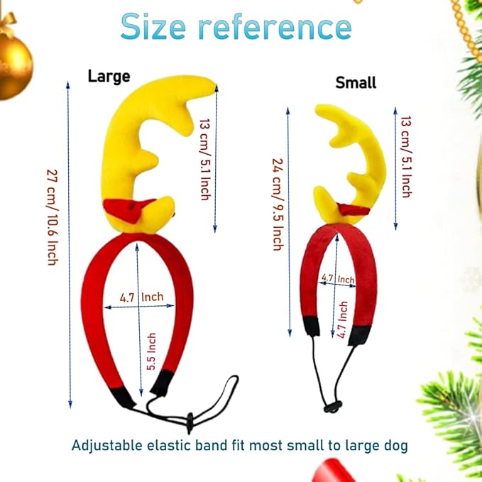 ANIAC Dog Antlers Headband Christmas Dog Outfit for Small Medium Large Dog Reindeer Costumes Pet Elk Head Accessories for Christmas Halloween (Yellow, Large)