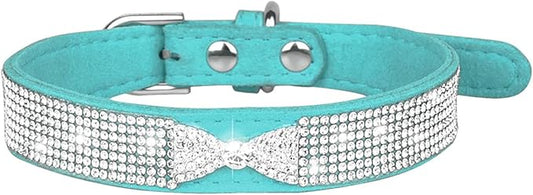 Cute Dog Collar with Bling Rhinestone, Fancy Crystal Diamond Glitter Pretty Jewel Soft Cat Collars for Small Medium Large Breed Dogs Girl Female Pet Puppy Kitten Terrier (L, Light Blue4)