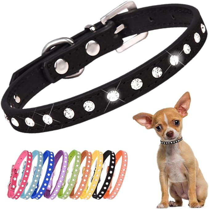Black Bling Dog Collars for Medium Dogs, Pretty Sparkle Diamond Dog Collar Crystal Jewel Glitter Rhinestone Female Puppy Collar for Small Medium Pet Girl Dogs, M