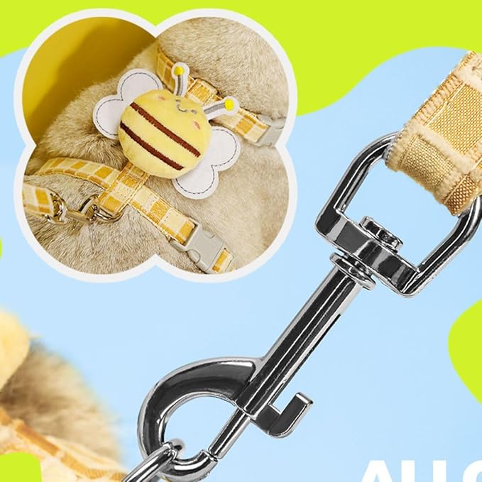 Cat Harness & Leash Set, Cats Escape Proof - Adjustable Kitten Harness for Large Small Cats, Cute Bee Plaid Lightweight Soft Petsafe Harness (Yellow Plaid Bee, S (for 3.0-6.5lb))