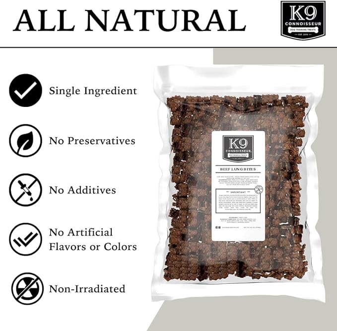 K9 Connoisseur Beef Lung Dog Training Treats All Natural & Lean, USA Made Single Ingredient, Bulk Dogs Treat, Grain Free, for All Breeds & Sizes - 5 Lbs