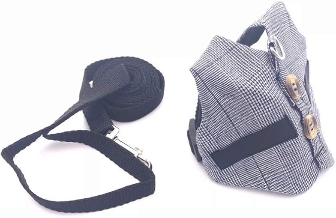 Multipurpose Rabbit Vest Harness and Leash Set Small Animal Adjustable Soft Harness with Button Decor Formal Suit Style for Bunny Rabbit Kitten Small Animal Walking (M)