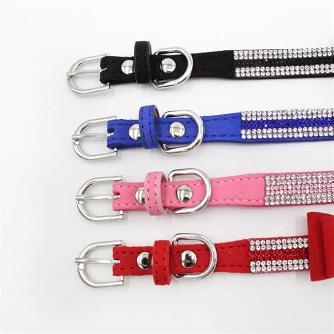Rhinestone Dog Collar with Bow Tie, Cute Knot Crystal Bling Diamond Glitter Puppy Collars for XXS XS Small Medium Large Pet Girls Dogs Female Cats, Teal XSmall