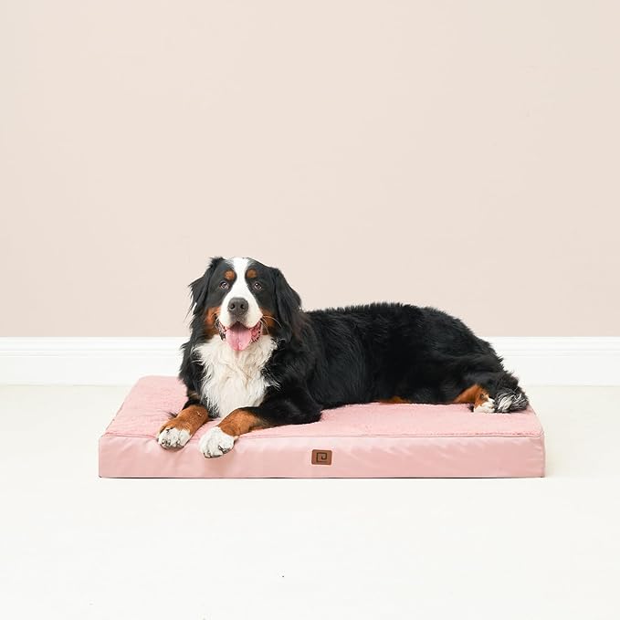 EHEYCIGA Orthopedic XXL Dog Beds for Jumbo Dogs with Removable Washable Cover for Crate, Pink, 47x29