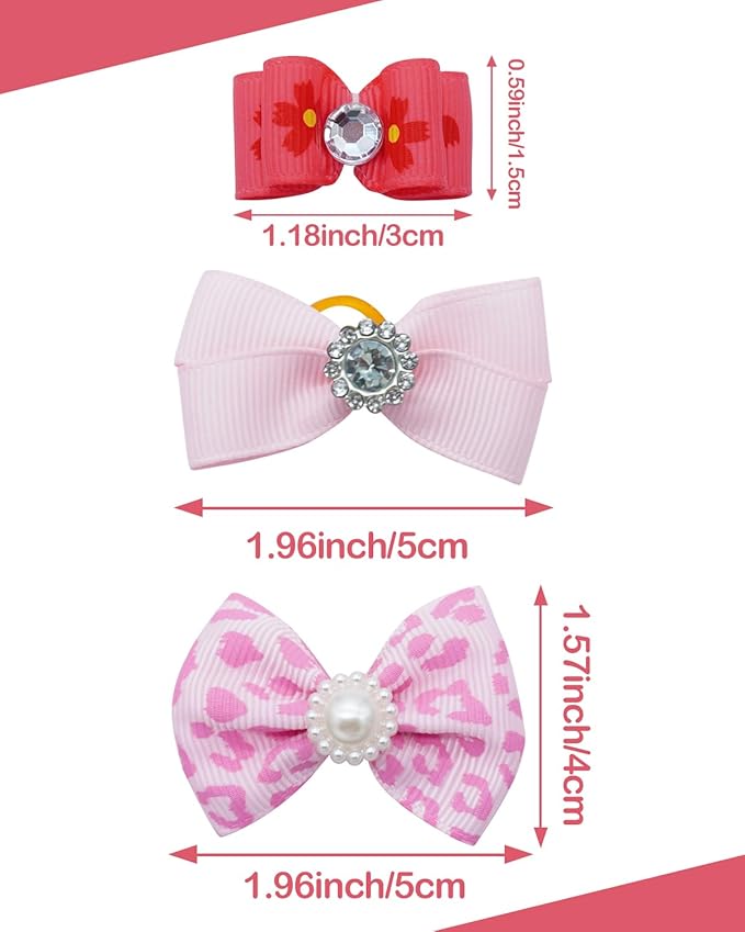PET SHOW 20 Pack Pink Small Dog Hair Bows with Rubber Bands for Medium Dogs Girl Female Holiday Puppies Cats Kittens Rabbits Topknot Grooming Costumes Hair Accessories