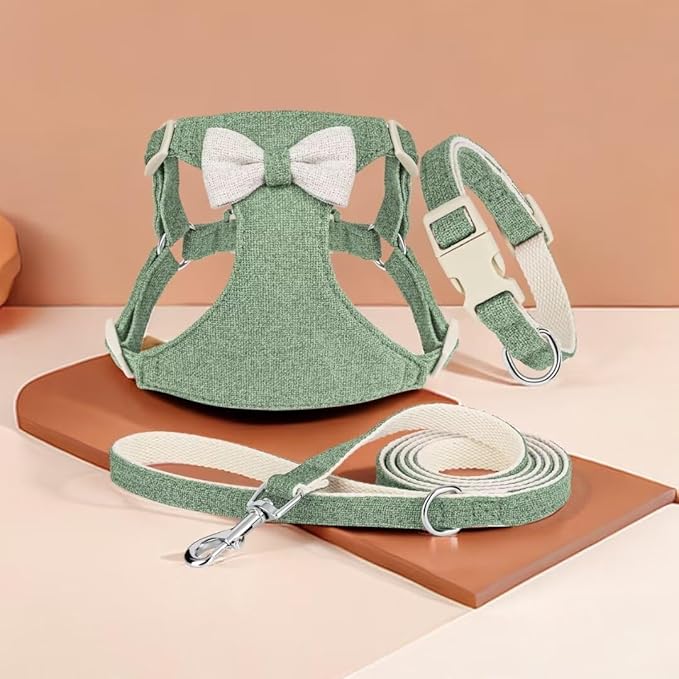 Didog Small Dog Harness Collar and Leash Set, Adjustable Lightweight Vest Harness with Cotton Soft Mesh for Small Dogs, Cats (Green, S)