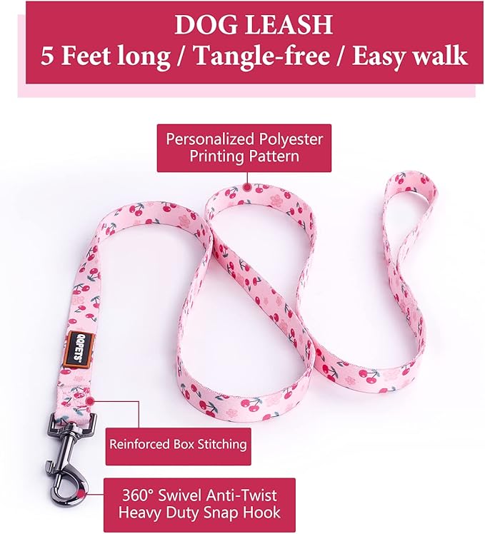 QQPETS Dog Harness Leash Set Adjustable Heavy Duty No Pull Halter Harnesses for Small Medium Large Breed Dogs Back Clip Anti-Twist Perfect for Walking (L(23"-32" Chest Girth), Sakura Pink)