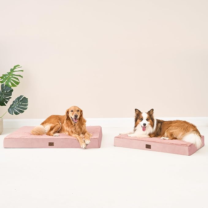 EHEYCIGA Orthopedic XXL Dog Beds for Jumbo Dogs with Removable Washable Cover for Crate, Pink, 47x29