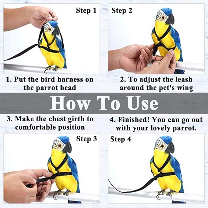 ASOCEA Adjustable Birds Harness and Leash Parrot Harness Leash Anti-Bite Bird Nylon Rope Outdoor Flying Training Rope for Small Birds Weighing 110-190 Grams (Black)