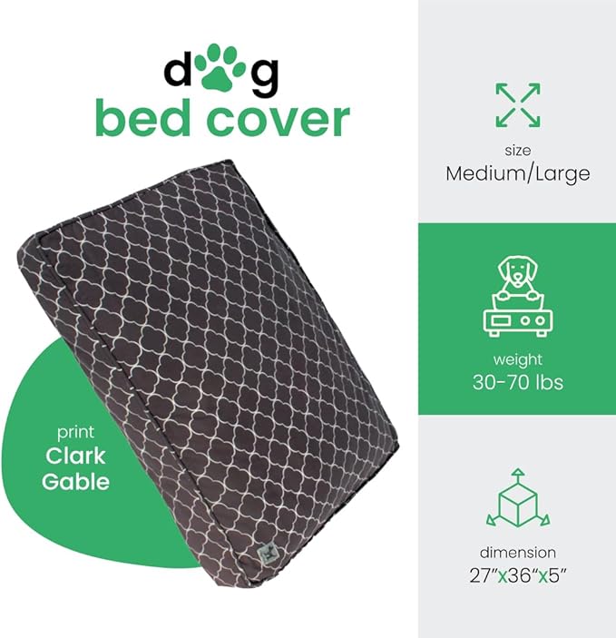 Molly Mutt Medium to Large Dog Bed Cover- Clark Gable Print - Measures 27”X36”X5’’ - 100% Cotton - Durable - Breathable - Sustainable - Machine Washable Dog Bed Cover (Dd70b)