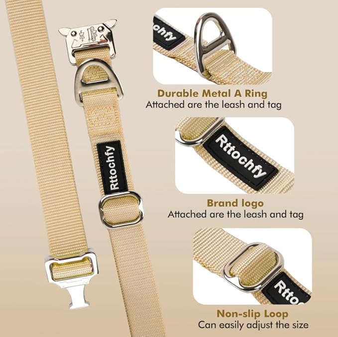 Rttochfy Premium Tactical Dog Collar, Adjustable and Quick-Release Metal Buckle, Heavy Duty Dog Collar for Small Medium, and Large Breed Dogs (Brown, S)
